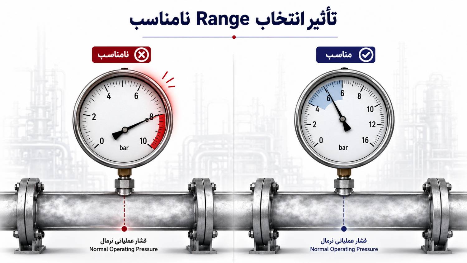 تأثیر انتخاب Range نامناسب بر خرابی گیج فشار خط بخار